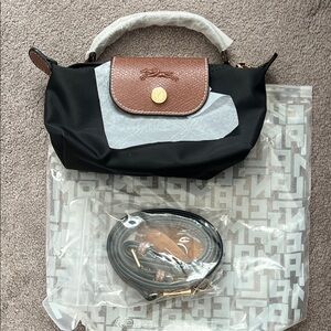 Longchamp Black and Brown Mini Bag